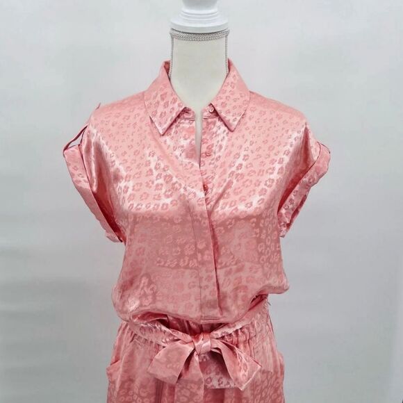 NEW NWT Joie Dress Shirt Satin Leopard Coral Pink Size S - Picture 6 of 9